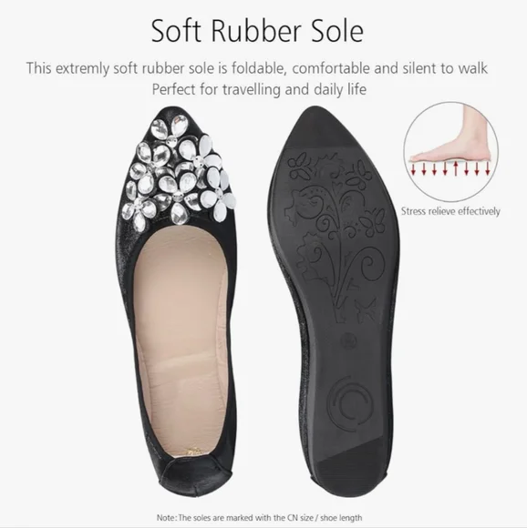 Foldable Black Dressy Rhinestone Ballet Flats 8.5 - Picture 4 of 5